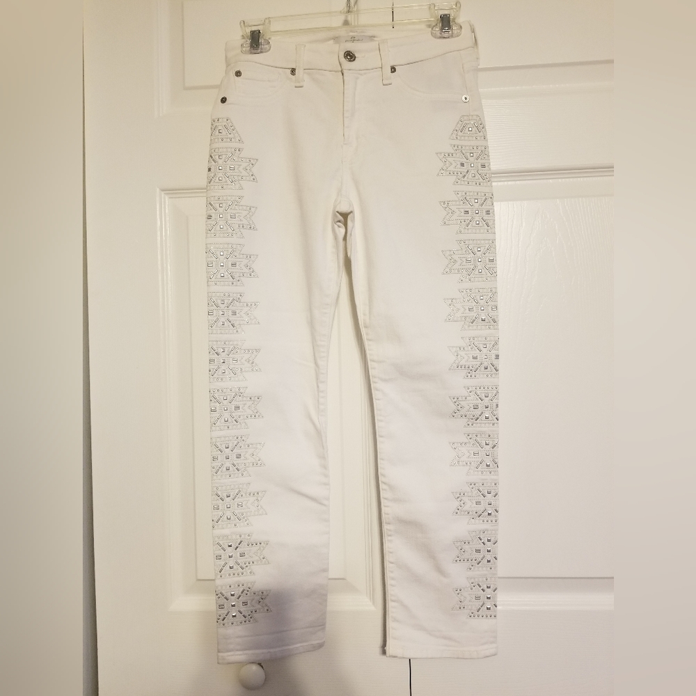7 For All Man Kind Side Embellished White Skinny Jeans, Sz 25, EUC - Picture 3 of 6